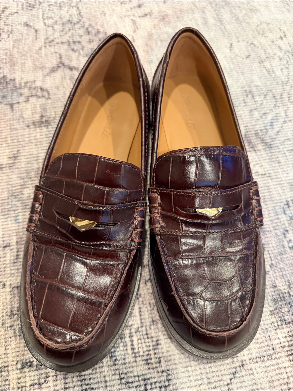 Madewell Brown Croc-Embossed Leather Loafers